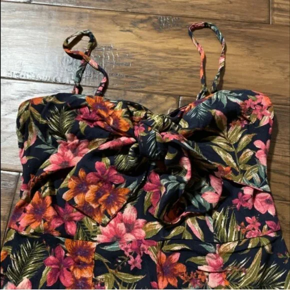 American Eagle jumpsuit wide leg tie front strapless tropical print size XS - Picture 6 of 16
